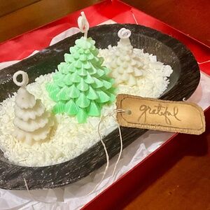 Custom Dough Bowl Snow Flurries & Trees Soy Scented Candle.        NWT